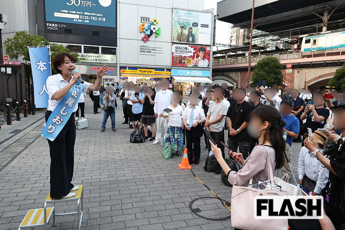 新橋駅前広場で演説する山尾志桜里氏