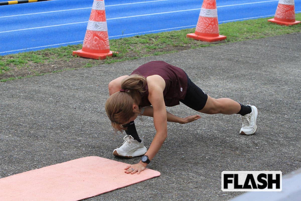 この日は、取材の後にトレーニングをおこなった上田(写真・金谷千治)