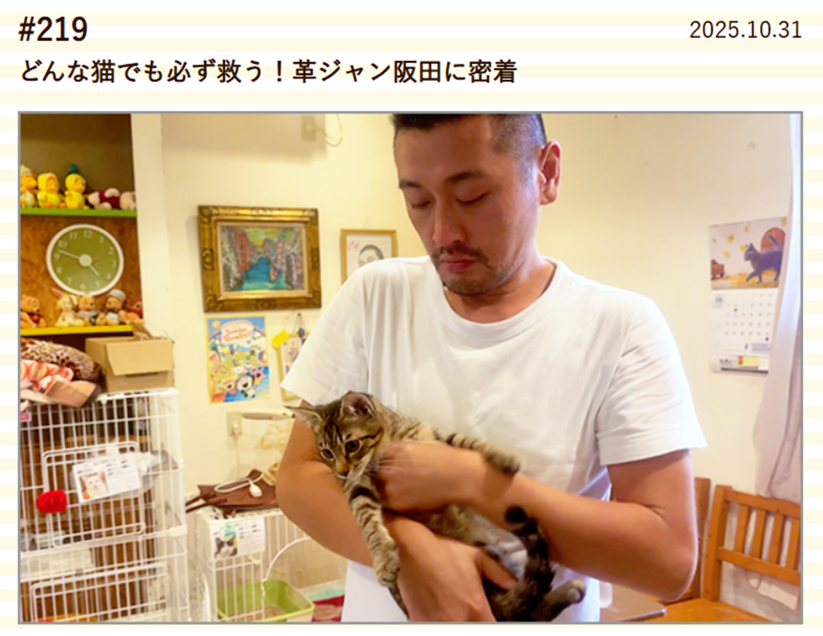 『坂上どうぶつ王国』(フジテレビ系)に登場した猫の保護活動をする阪田泰志さん(『坂上どうぶつ王国』公式HPより)