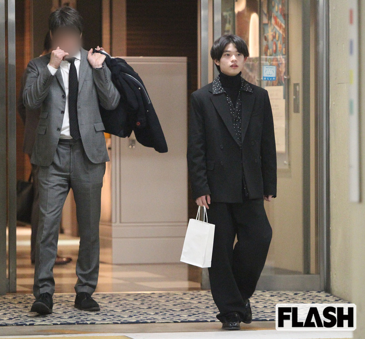 2025年12月16日、映画『国宝』の打ち上げ会場を訪れた黒川想矢。2023年公開の映画『怪物』で注目された若手俳優だ（写真・金谷千治）