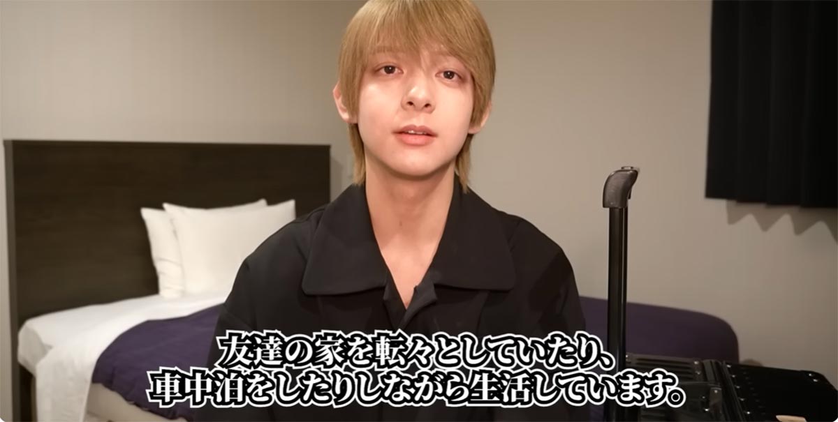 友人の家や車中泊など、赤裸々に現状を語ったいちろー（画像・「いちろー」のYouTuberチャンネル「@ichiro_charles」より）
