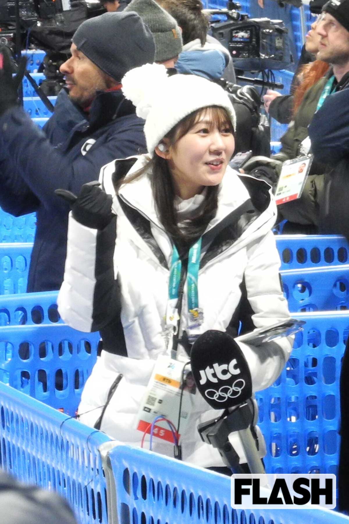 2026年2月11日、スノーボード男子ハーフパイプ予選の中継をしていたテレビ東京の冨田有紀アナウンサー