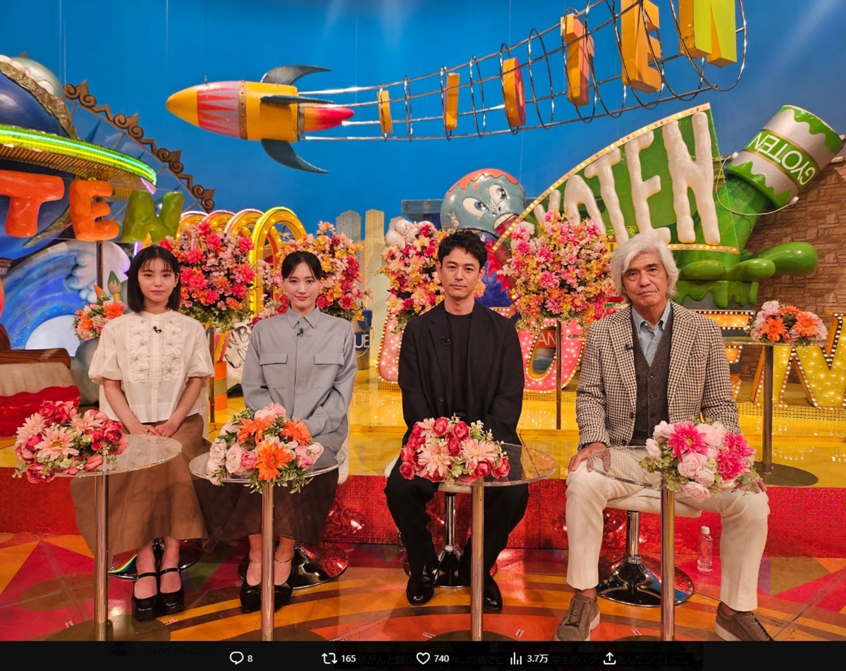 視聴者が驚いた佐藤浩市の白髪ヘア。ナチュラルな渋さが醸し出ている（画像・『ザ！世界仰天ニュース【公式】』のX「@gyoten_ntv」より）