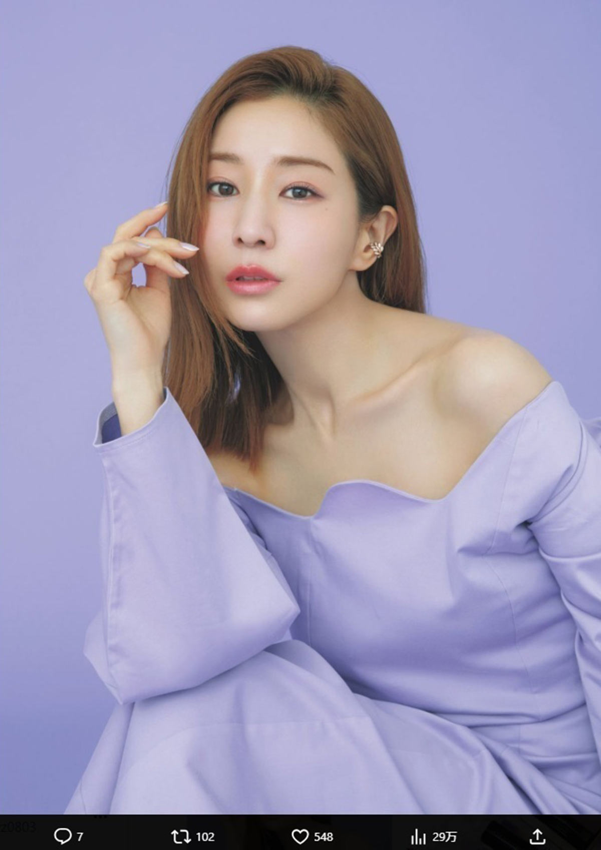ファンの間で賛否が別れた田中みな実のライラックメイク（写真・『美的』公式Xより）