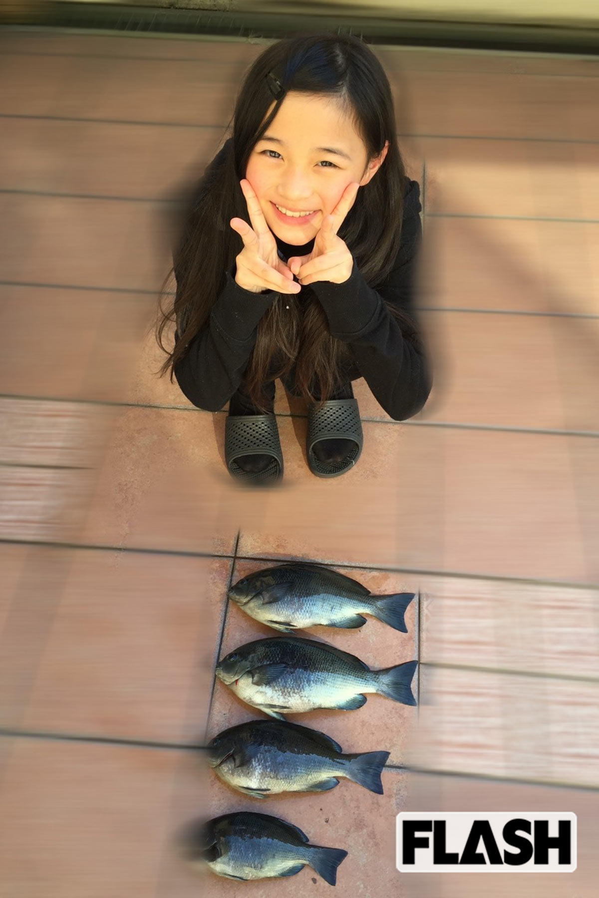 2016年、小学5年生の林芽亜里。「魚は父が釣ってきたものです」（本人提供写真）