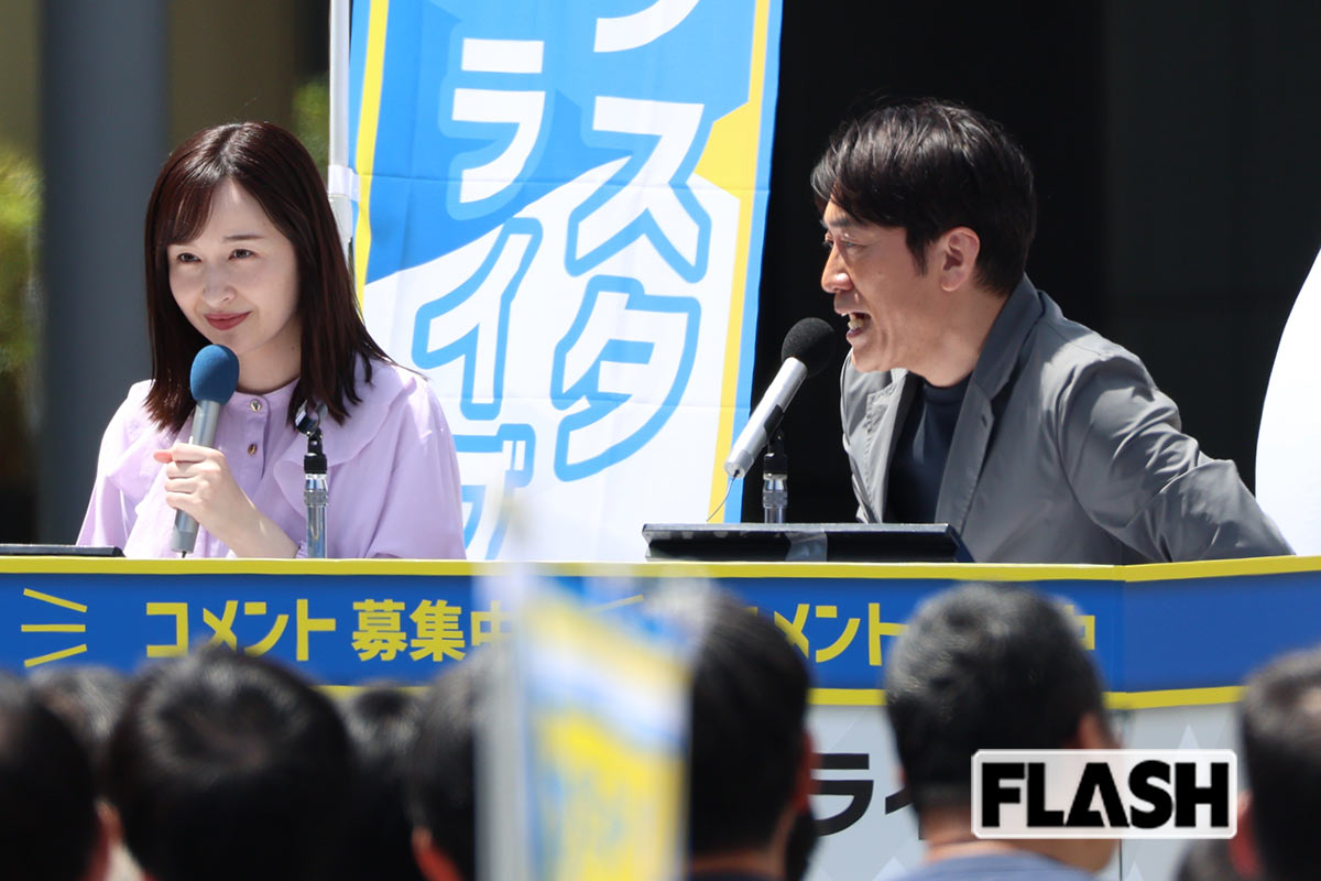 笑顔で進行する宇賀神メグアナと安住紳一郎アナ