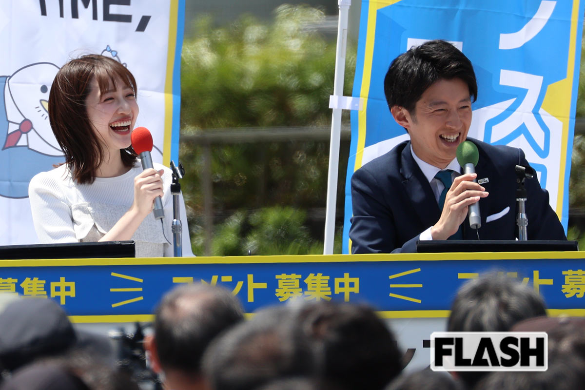 爆笑する南後杏子アナ、杉山真也アナ