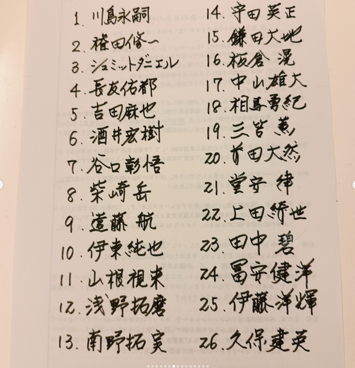 小柳ルミ子がアップした手書きのW杯資料。さすがの熱意だ（写真・本人Instagramより）
