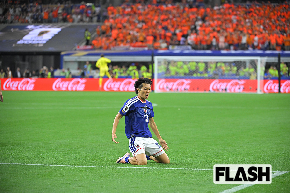2026年6月15日、オランダ戦で小川航基のヘディングシュートが鎌田大地の頭に当たり、コースが変わったことでゴールに吸い込まれた（写真・JMPA）