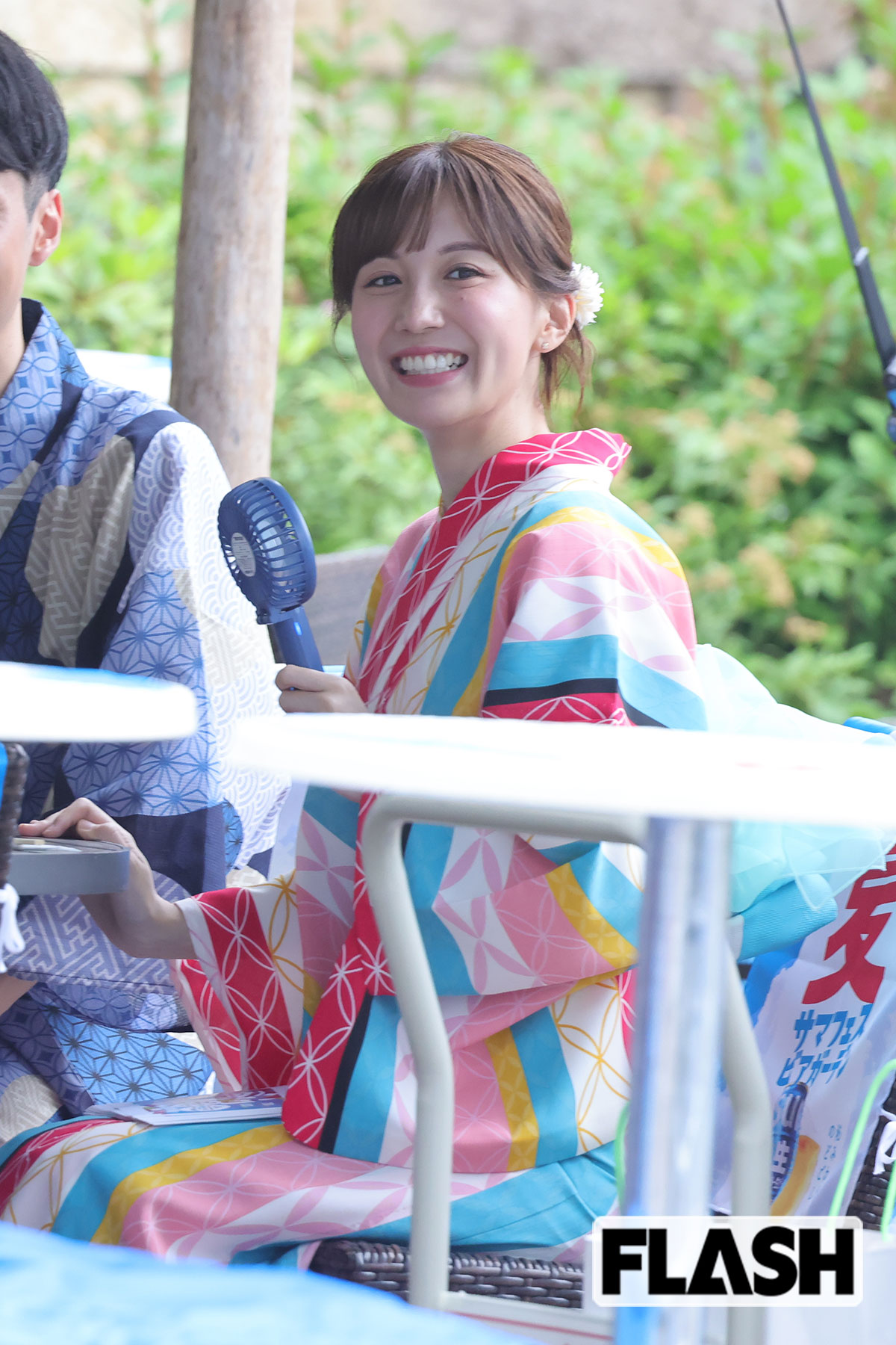 テレビ朝日の新人アナウンサー・谷胡桃。浴衣にハンディファンで涼んでいた