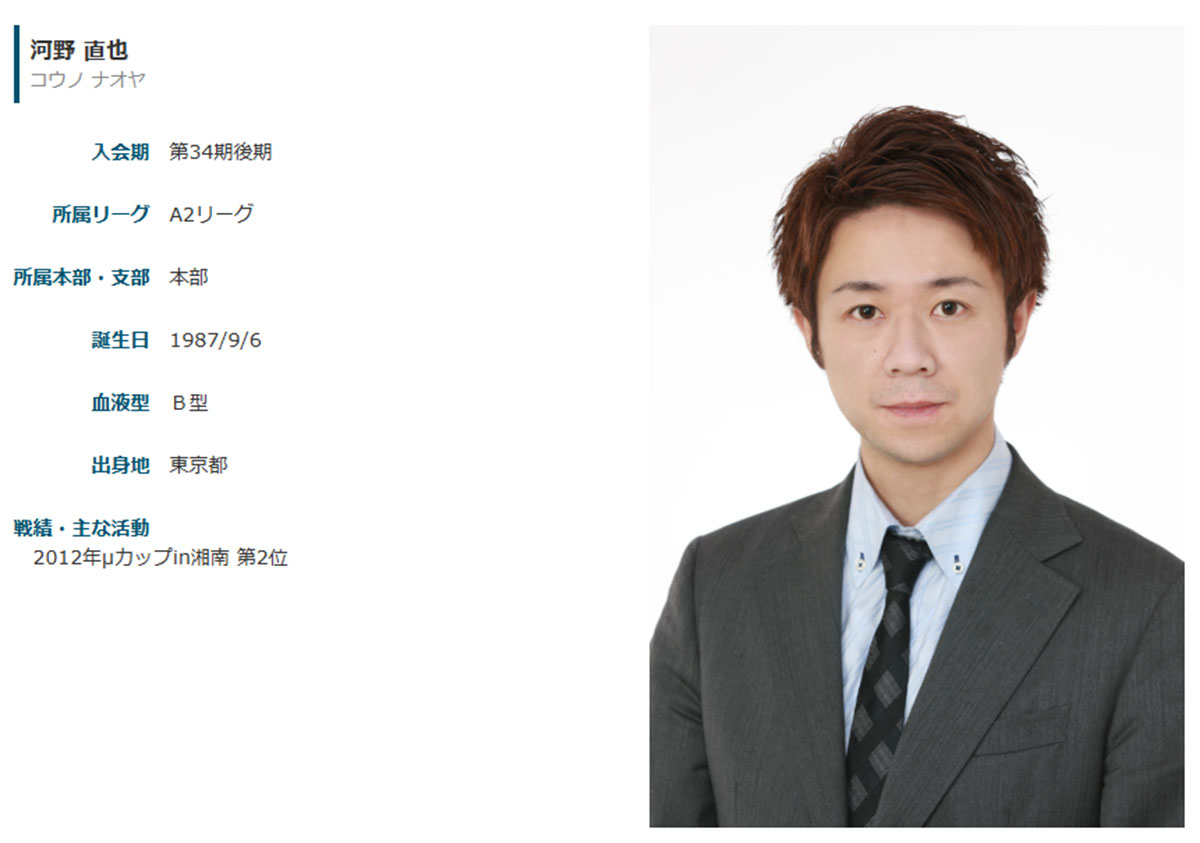Mリーグで解説者をつとめているプロ雀士の河野直也(最高位戦日本プロ麻雀協会のHPより)