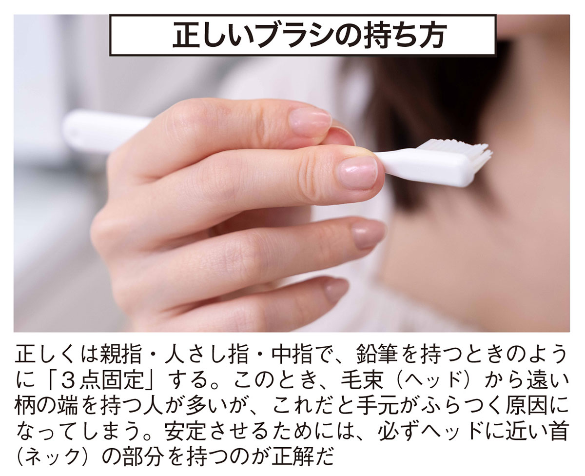 正しいブラシの持ち方(写真・福田ヨシツグ)