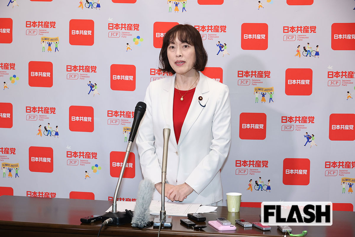 高知早苗首相の演説について、財源を示していないと批判した共産党の田村智子党首（写真・長谷川 新）